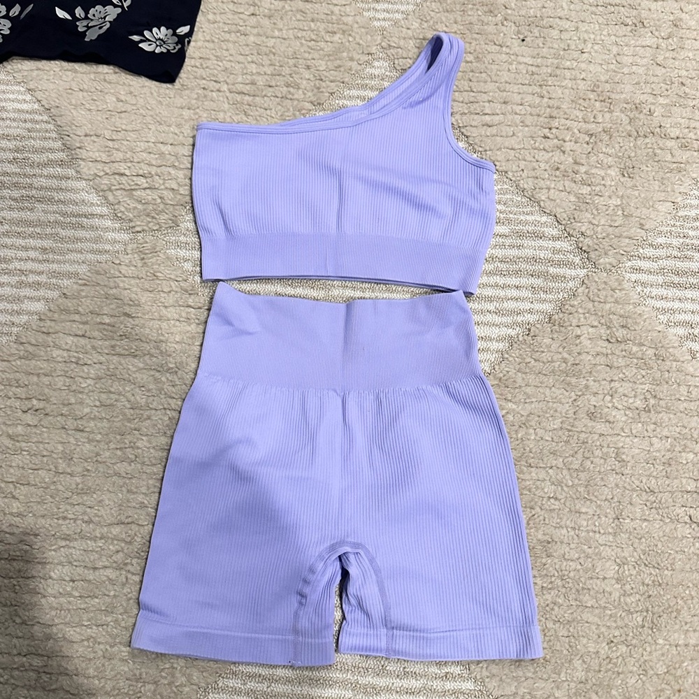 One-Shoulder Lilac Ribbed Set